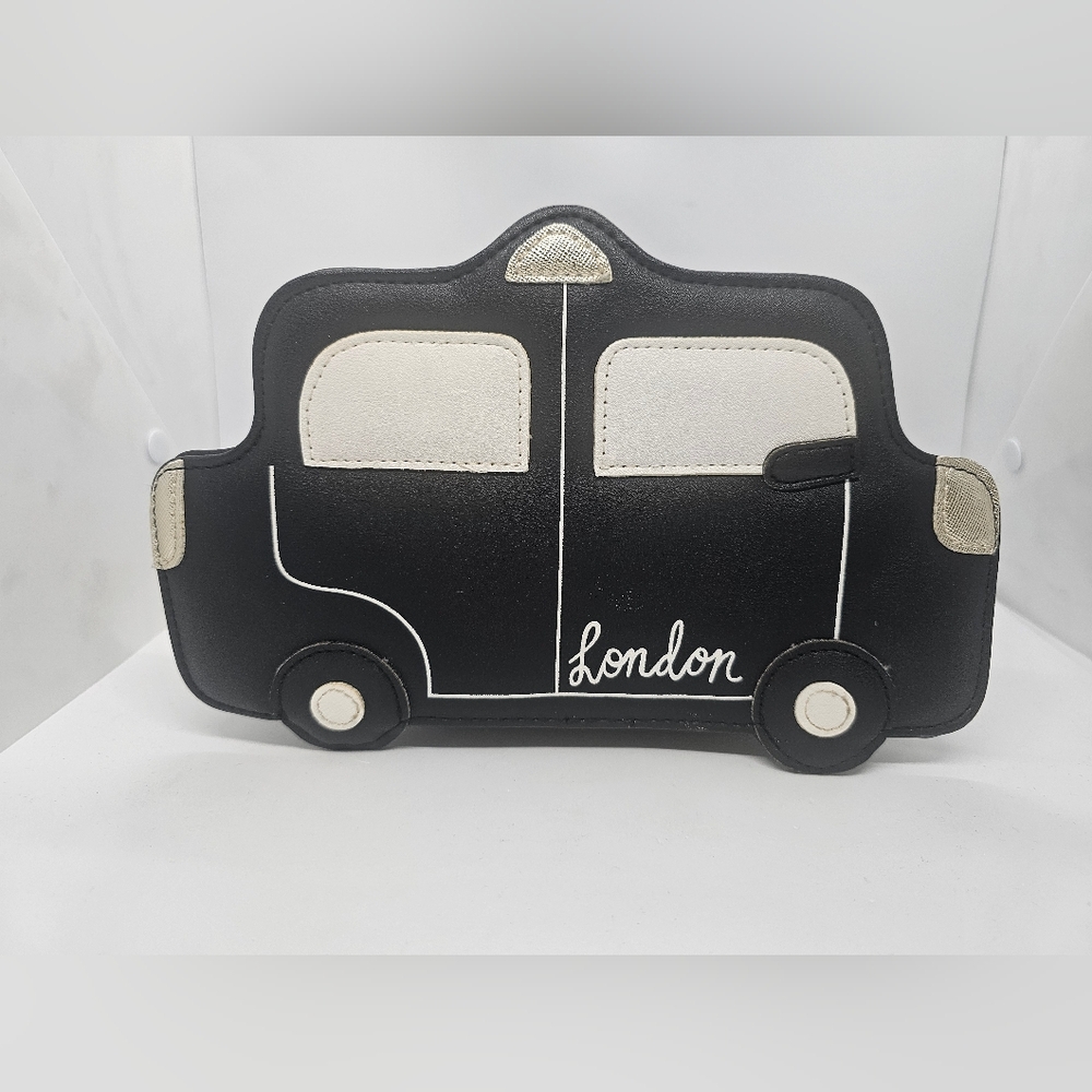 PAPERCHASE Love London Black Taxi Crossbody Purse Bag Faux Leather Zipper Small